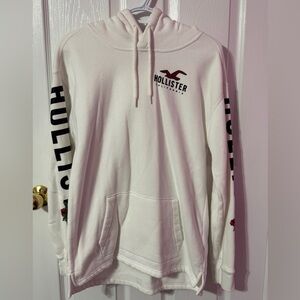 Hollister White Hoodie with Black and Red Accents